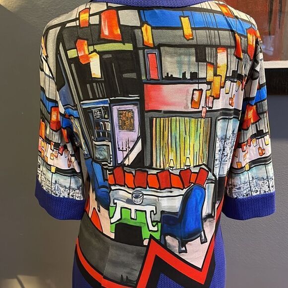 Aventures des Toiles interior design graphic stretch knit short sleeve midi. - Picture 7 of 8